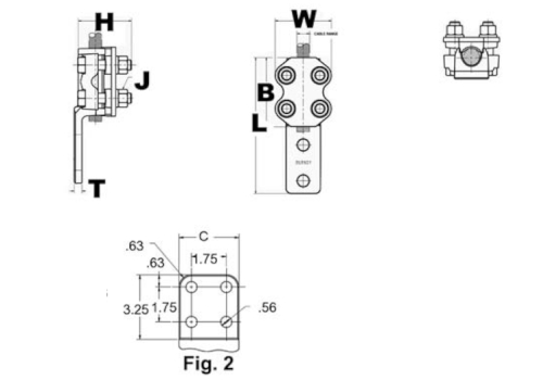 Dimensiones del Conector Burndy NAR42A4N