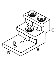 Dimensiones de la Terminal Bimetálica Escalonada 3ABV-600 dos Barrenos, recibe tres Cables entre 2 AWG y 600 MCM