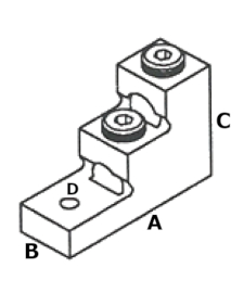 Dimensiones de la Terminal Bimetálica Escalonada PV-300 un Barreno, recibe dos Cables entre 6 AWG y 300 MCM